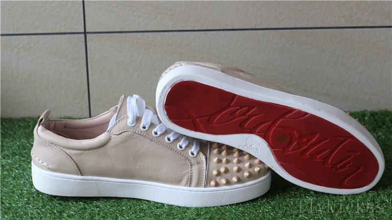 CL Christian Louboutin Louis Spikes Flat Cream Khaki